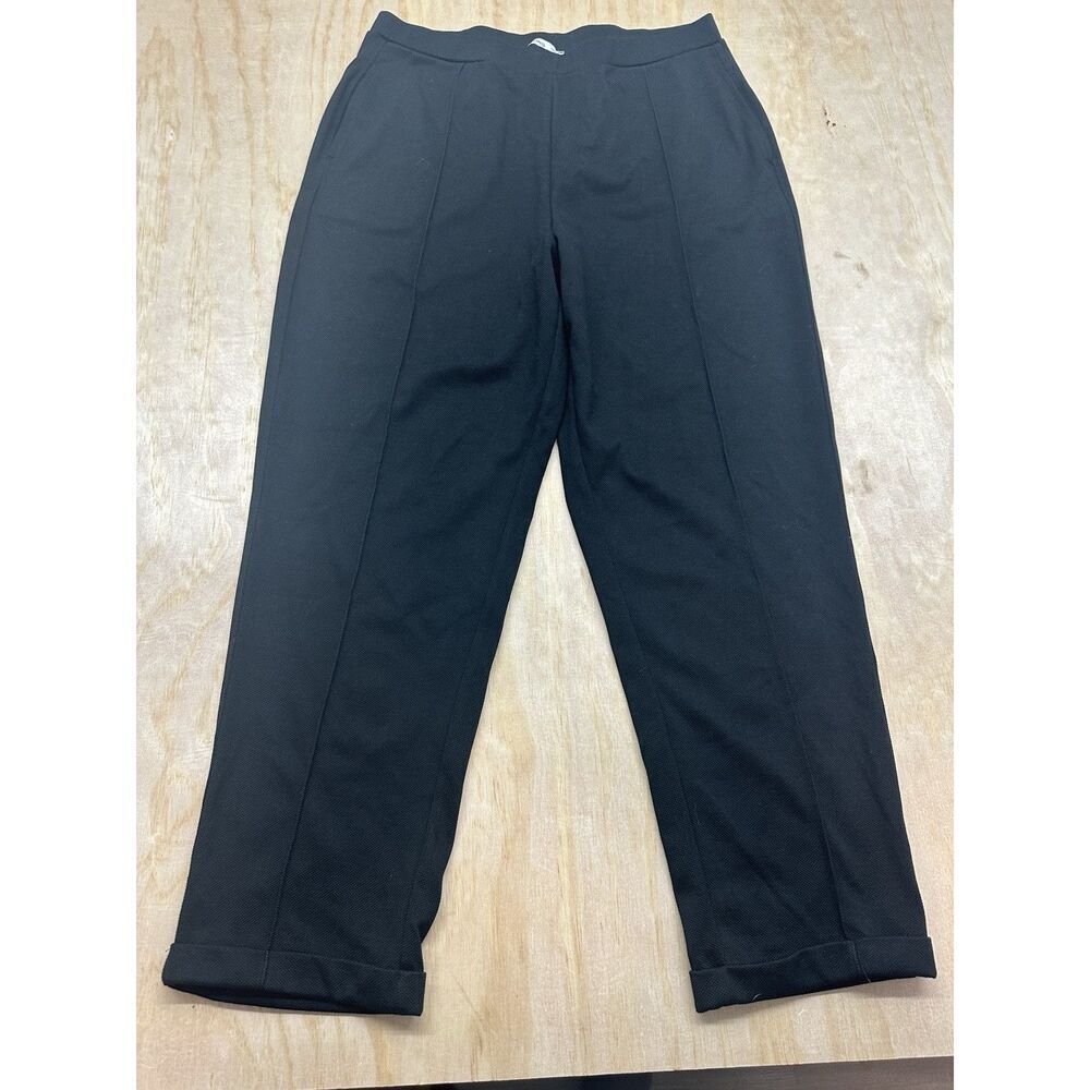 MNG‎ Pull On Pants XL Black Stripe Pleat Elastic Waist Poly Blend